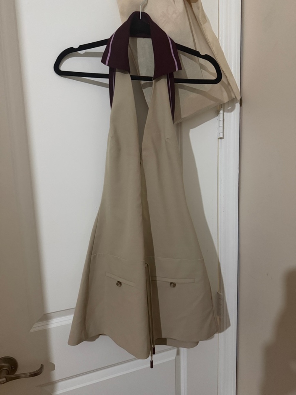 Zara Beige Dress with Burgundy and Light Pink Trim